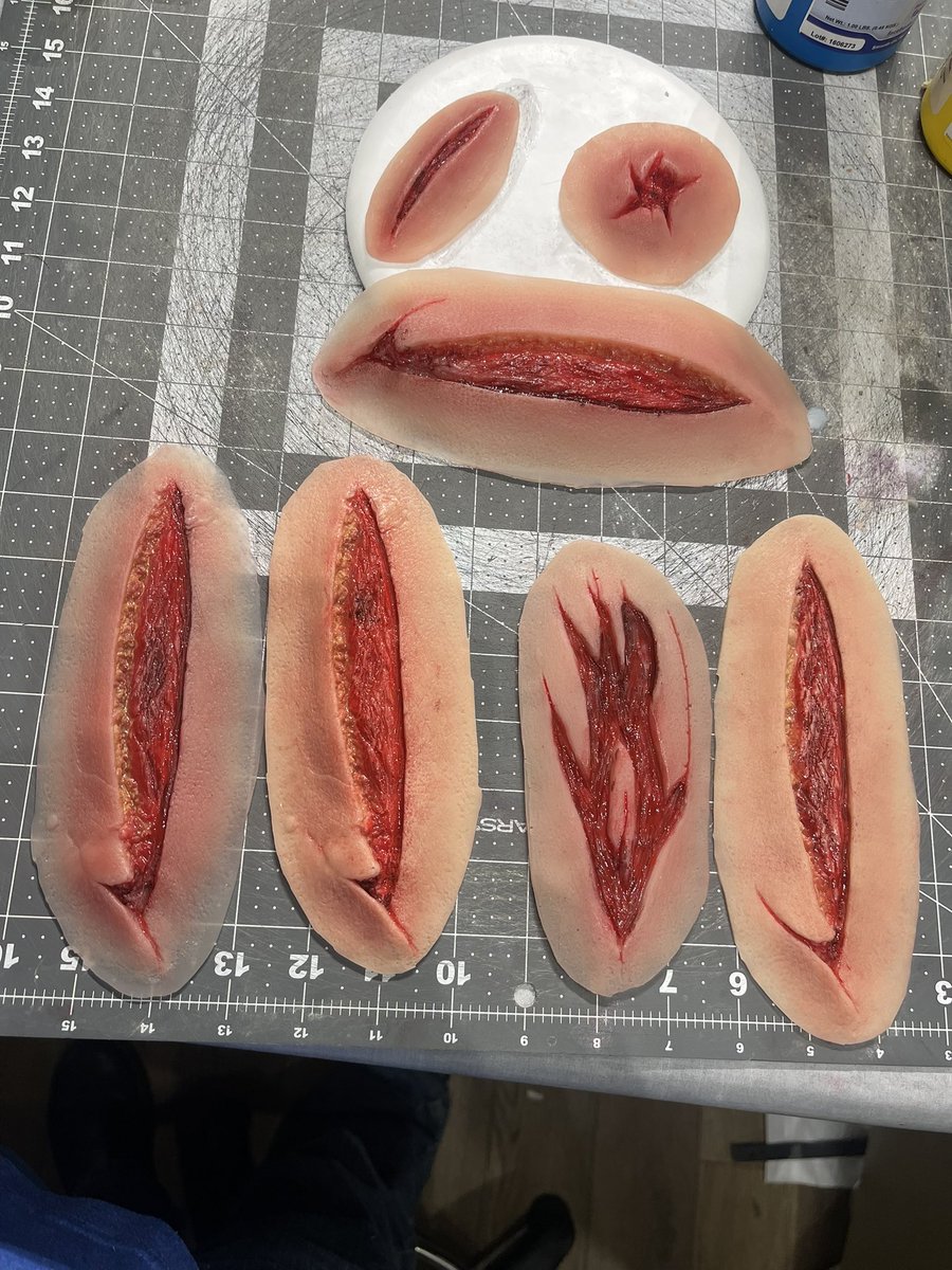 simulationtek's tweet image. A little practice before bed. Self-stick wounds, silicone painted. Still some to go, but a good start.