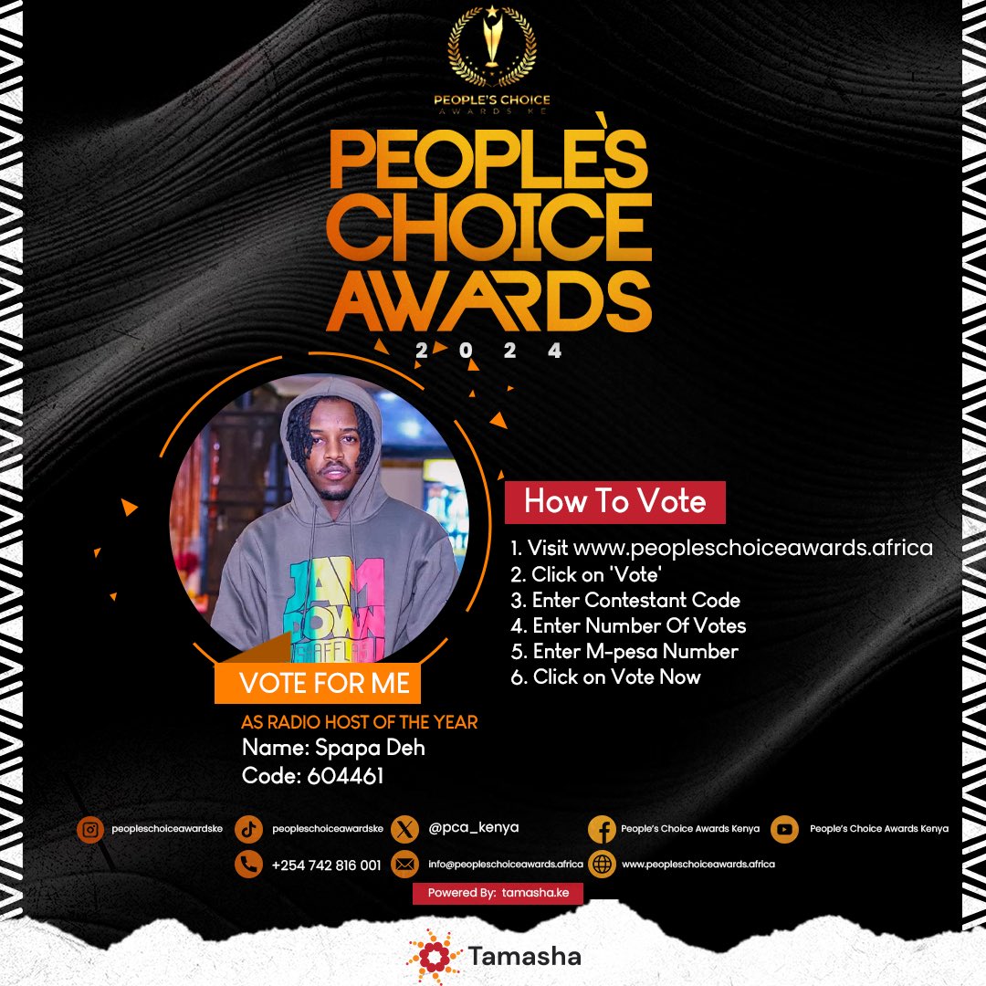 SpapaDeh's tweet photo. Hellow Good People,
I Have Been Nominated In The PEOPLE CHOICE AWARDS 2024 Two Categories RADIO HOST OF THE YEAR &amp; DEEJAY OF THE YEAR Category.
My RADIO HOST CODE: 604461
Link: https://t.co/XFa2cHjYgg
My DEEJAY OF THE YEAR CODE: 603454
Link: https://t.co/SbeJkVikc6 https://t.co/0BXln0TnoI