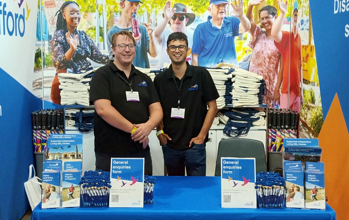AffordAustralia's tweet image. We're all set up and ready to welcome you to Melbourne Disability Expo.
Come say hello. Let’s talk about the supports you need and the options available at Afford.
You'll find us at Booth 35 today and tomorrow. 
#MDE2024 #MelbourneDisabilityExpo #AllAbility