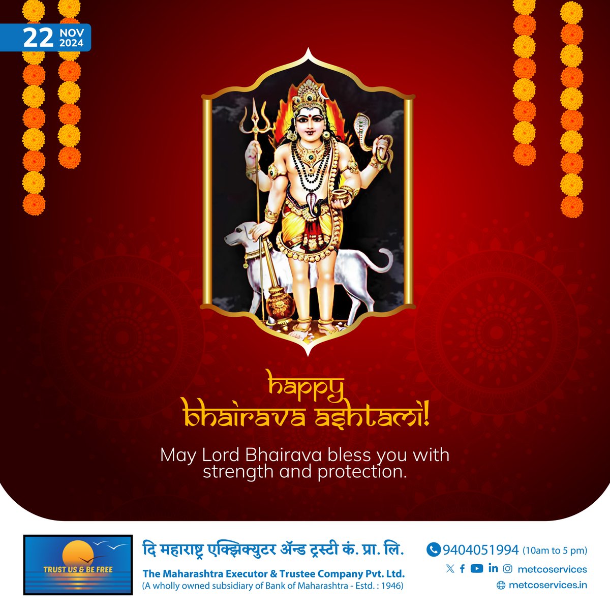 MetcoServices's tweet photo. Happy Bhairava Ashtami!
May Lord Bhairava bless you with strength and protection.

#metco #Bhairava #HinduFestivals #BhairavaAshtami https://t.co/uIM2wZlZna