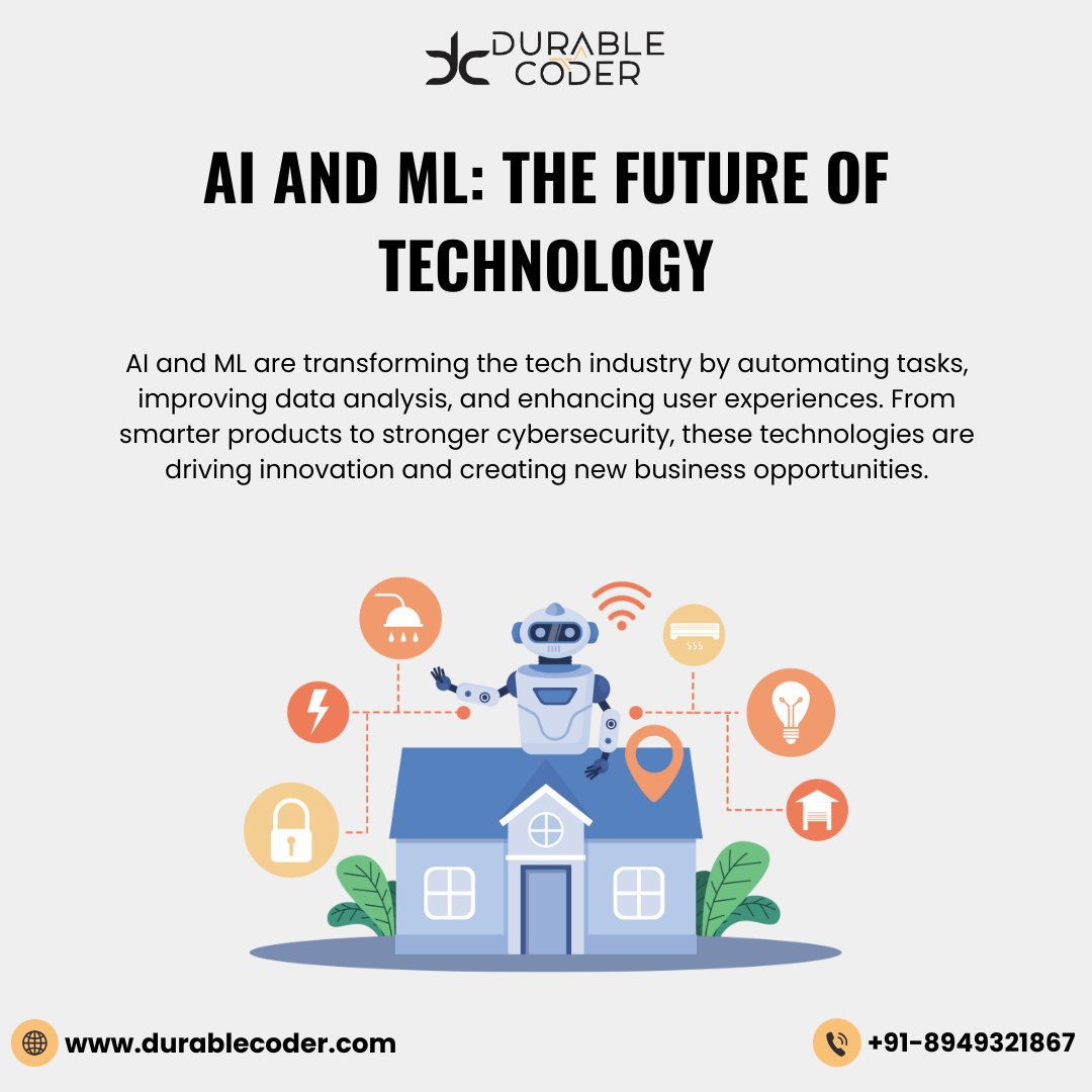 durablecoder's tweet image. AI and ML: Shaping the future of technology with innovation and intelligence. From automating tasks to revolutionizing industries, the possibilities are endless! 🌐🤖 #ArtificialIntelligence #MachineLearning #TechRevolution #FutureIsNow