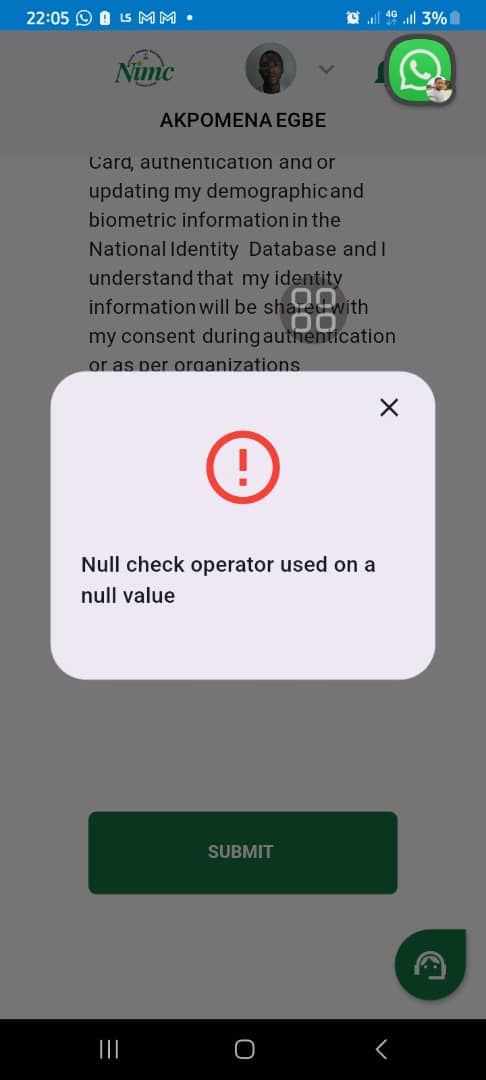 EYawbaffor's tweet image. Success story! After 8 months of trying, I finally resolved the "Null check operator used on a null value" error on the NIMC self-service modification portal!
The solution? Simply cropping my newspaper publication to make my name clearly visible!#NIMC #SelfServiceModification