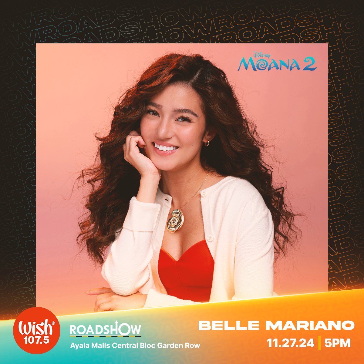 wish1075's tweet photo. We’re bringing the magic of @DisneyStudiosPH to the Queen City of the South! ✨

Join us this Wednesday, 5 p.m., at the Ayala Malls Central Bloc Garden Row, and witness @bellemariano02's heartfelt rendition of the Filipino adaptation of #Moana2’s official soundtrack, “Beyond.” https://t.co/PayYxszM3A