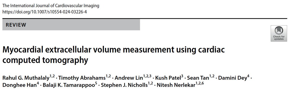 Myocardial extracellular volume measurement using cardiac computed tomography
Rahul G Muthalaly et al. 2024 Oct 14. Int J Cardiovasc Imaging. DOI: 10.1007/s10554-024-03226-4

This paper reviews the utility of measuring myocardial extracellular volume (ECV) with cardiac computed