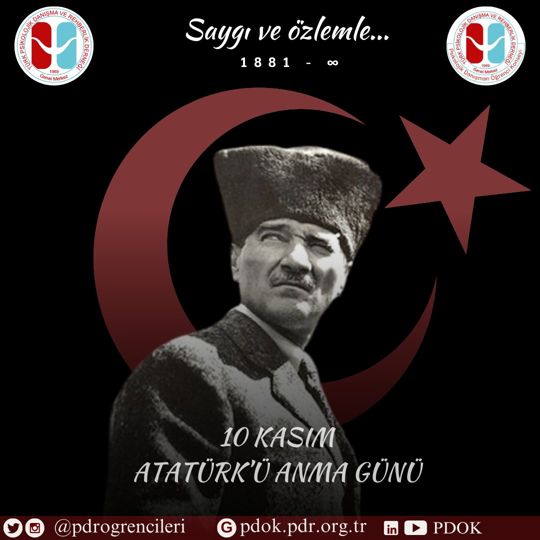 PDOK (@pdrogrencileri) on Twitter photo Ulu Önderimiz Gazi Mustafa Kemal Atatürk’ü, aramızdan ayrılışının 86. yıldönümünde saygı, minnet ve özlemle anıyoruz. 
Onun gösterdiği yolda ilerlemenin ve aziz hatırasını yaşatmanın sorumluluğunu büyük bir onurla taşıyoruz.
<a href="/turkpdrdernegi/">Türk PDR Der- Psikolojik Danışma ve Rehberlik</a> 
<a href="/pdrogrencileri/">PDOK</a> Ulu Önderimiz Gazi Mustafa Kemal Atatürk’ü, aramızdan ayrılışının 86. yıldönümünde saygı, minnet ve özlemle anıyoruz. 
Onun gösterdiği yolda ilerlemenin ve aziz hatırasını yaşatmanın sorumluluğunu büyük bir onurla taşıyoruz.
<a href="/turkpdrdernegi/">Türk PDR Der- Psikolojik Danışma ve Rehberlik</a> 
<a href="/pdrogrencileri/">PDOK</a>