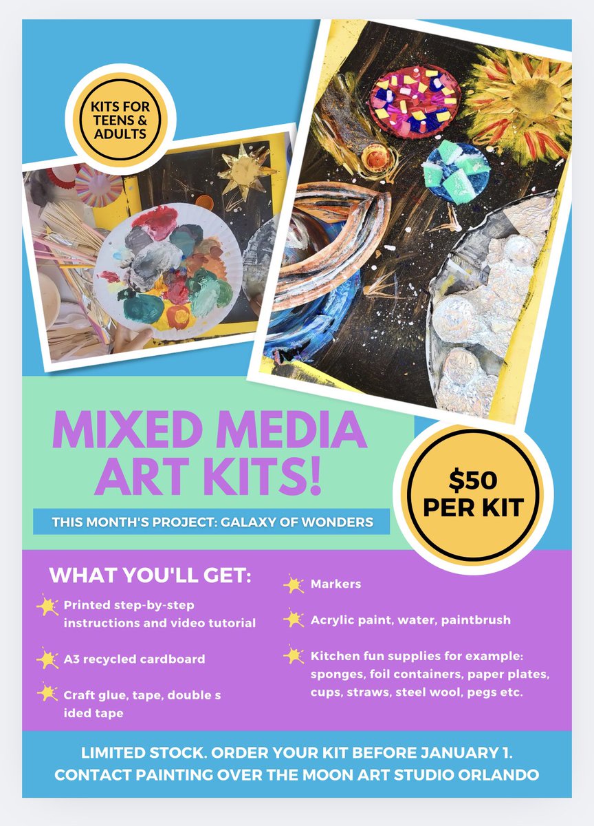 paintmoon's tweet image. 🎨✨ January Adulting Mixed Media Art Kit is here to kick off your creative new year! Perfect for layering, exploring textures, and unwinding with art. 🌌💫

🔹 Fresh techniques
🔹 Unique supplies
🔹 Make art as bold as your 2024 goals!

Limited kits available – grab yours before…