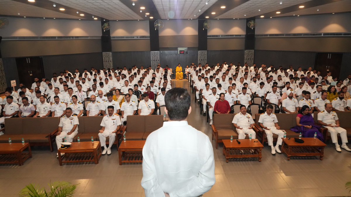 INS_India_IN's tweet photo. Launched the CNS’s initiative of ‘60-Days Resilience Programme’ on mental health and wellness for IN personnel, today at Station Delhi. 

In presence of Surg RAdm Manish Honwad, ADGMS(N), as Chief Guest, conducted an fruitful interactive session for about 300 naval personnel (including families) with Mr Gaurav Verma - a seasoned International educator from the ‘Art of Living’ foundation.
An apt talk by the Guest Speaker and inspiring beginning to the programme! 
Ready to grow stronger together in the naval community! 
#Resilience #MentalHealthAwareness #mentalwellness