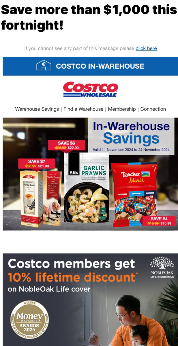 Is this deceptive advertising by Costco? Save more than $1000 in a fortnight? Possible as long as you spend an estimated $5000 to save $1000. So you would lose $4000 to save $1000. Dubious Costco maths! <a href="/acccgovau/">ACCC</a> will do nothing. <a href="/7NewsBrisbane/">7NEWS Queensland</a> <a href="/sunriseon7/">Sunrise</a> <a href="/australian/">The Australian</a>