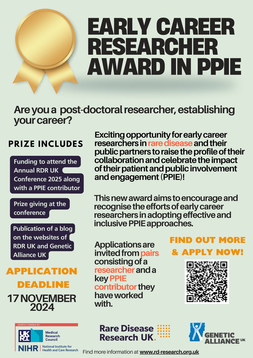 🚨 One week to enter! 🚨 

Are you a researcher looking into rare conditions? This award is a great way to help your work get recognised. Learn more and apply by 17 November 2024. Please share with anyone that qualifies.

ow.ly/6RUi50TXVg1