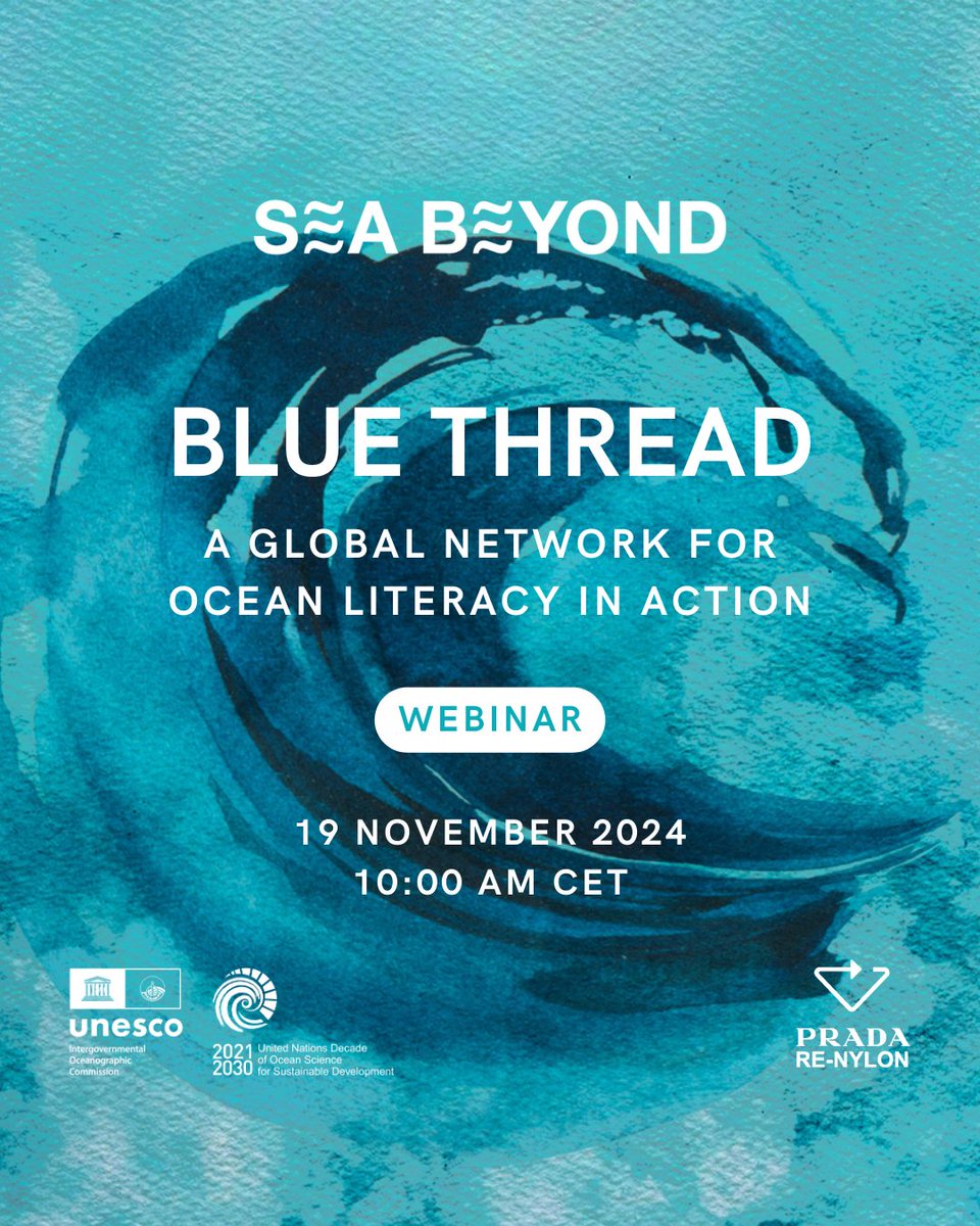 🌊 Join us for the Blue Thread Webinar on 19 Nov at 10 AM CET! 🌊

Explore this global initiative uniting individuals &amp; communities for sustainable ocean stewardship, inspired by the Venice Declaration. 

Register 👉 ow.ly/XTRl50U29ij

#OceanLiteracy #BlueThread