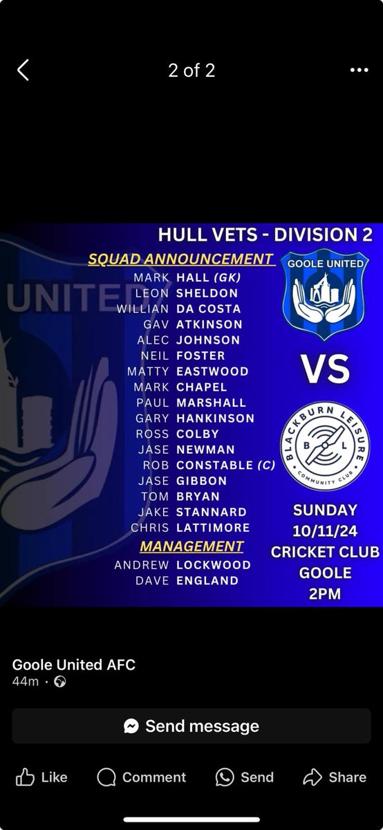 andy1lock's tweet image. Match Day

Goole United Veterans  v Blackies 

Goole return to the Goole Cricket Club Ground after an absence of several years

Kick off 2pm 

Let's get down and support The Veterans #Goole #Veterans #FootballFix
