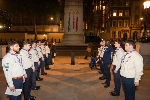 Sending all our best wishes to those representing us at The Cenotaph today
Members of the King's Scout Guard of Honour at today's Remembrance Parade in London with our Chief Scout.
A rehearsal was held on Thursday. #lessweforget