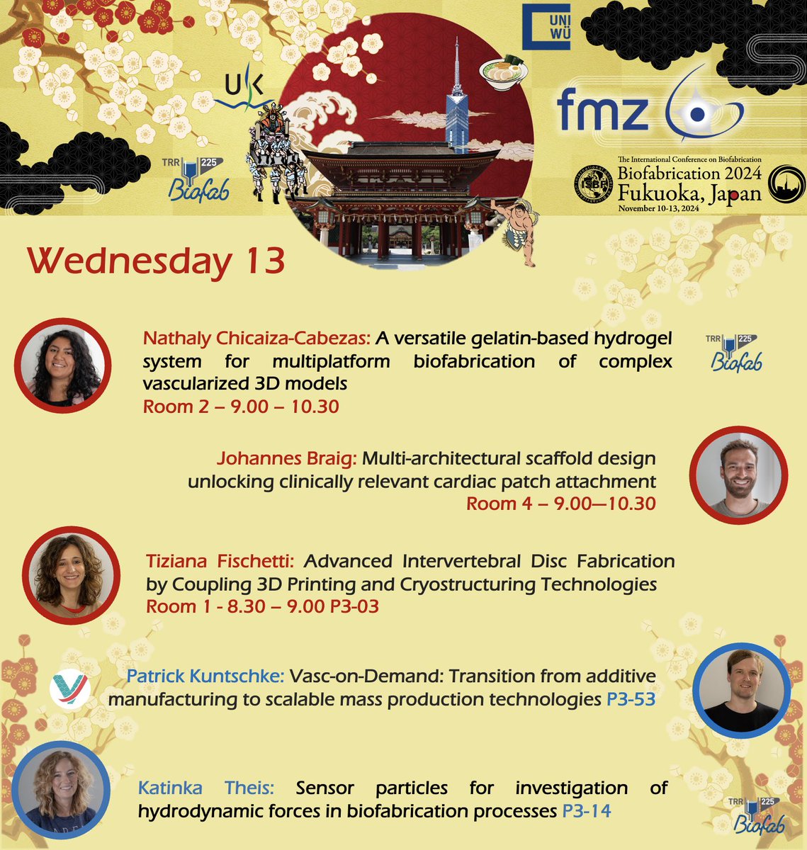 Biofabrication Würzburg (@biofabwue) on Twitter photo Hello Japan!
here our talks and posters for the next few days at <a href="/ISBioFab/">Intl Soc Biofab</a> #Biofabrication2024 Hello Japan!
here our talks and posters for the next few days at <a href="/ISBioFab/">Intl Soc Biofab</a> #Biofabrication2024