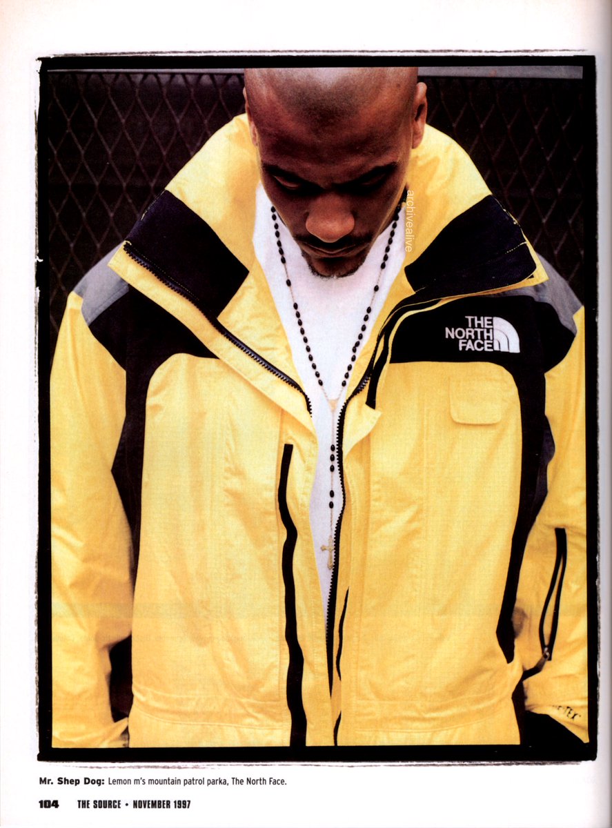 archivealive's tweet photo. “Project: Chill” Technical winter gear from brands like Timberland, The North Face, Marmot, and Columbia styled by Kadi Agueros and photographed by Jonathan Mannion for The Source, November 1997 | Models: YG, and Mr. Shep Dog (2/2) https://t.co/0mDgkftoGP