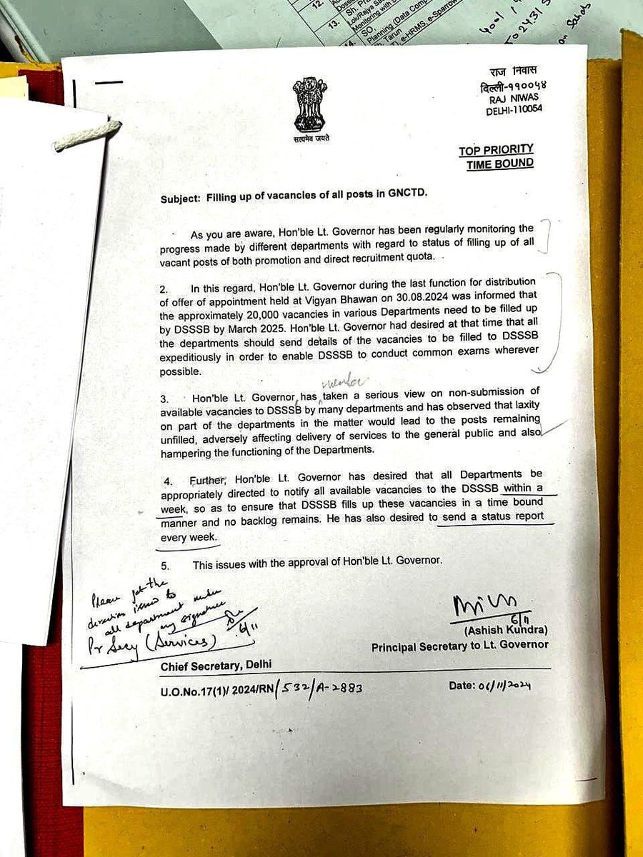 DSSSB 20,000 vacancies in various Departments need to be filled up by DSSSB by March 2025.

#dsssb
<a href="/LtGovDelhi/">LG Delhi</a>