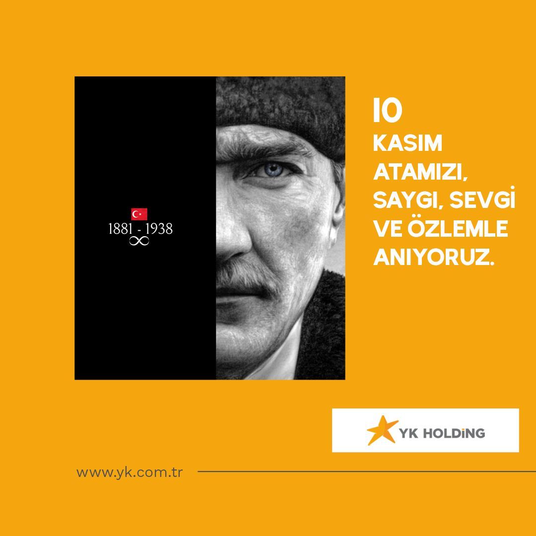 Cumhuriyetimizin kurucusu Mustafa Kemal Atatürk’ü saygı, sevgi ve özlemle anıyoruz. Onun izinde, aydınlık yarınlara olan inancımızla ilerliyoruz. 

#YKHolding #Atatürk #10Kasım #SonsuzSaygı #ÖzlemleAnıyoruz #MustafaKemalAtatürk #Türkiye #İstanbul