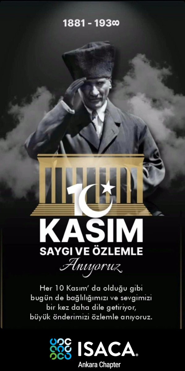 Isaca_Ankara's tweet photo. Her 10 Kasım'da olduğu ve olacağı gibi, ülkemizin kurucusu ve ulu önderimiz Mustafa Kemal Atatürk'ü özlem, sevgi ve saygıyla anıyoruz.

@Isaca_Ankara #10Kasim1938 https://t.co/QB7dbFmf6f