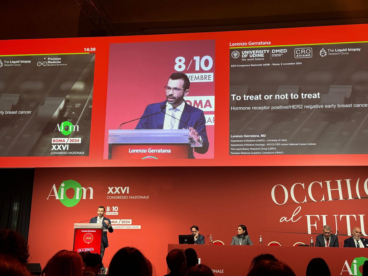 LiquidBioGroup's tweet image. Our @LGerratana shows the perspectives of adjuvant treatment de-escalation at the #AIOM24 #breastcancer educational session. #liquidbiopsy will play a crucial role in transitioning from prognostication to actual monitoring. #ctDNA #PrecisionMedicine @uniud @CroAviano
