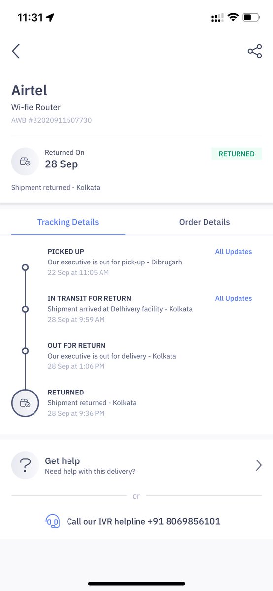 dipdeori's tweet photo. ⁦@airtelindia⁩ ⁦@jagograhakjago⁩ ⁦@Airtel_Presence⁩ ⁦@airtelnews⁩ my airtel wifi router was picked up on 22Sept and returned to airtel office on 28 Sept 2024. It will be now 2 months since it was returned. Till now, no refund is received. Please do it ASAP https://t.co/SISZEU2n1F