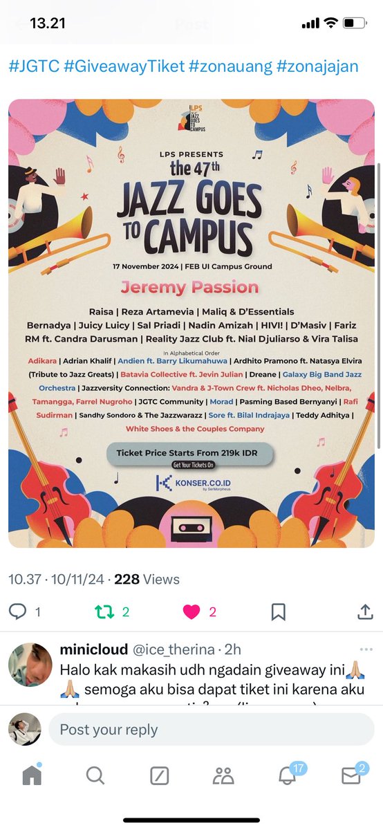 ppnaraviiit's tweet photo. @cobainajaa hii kak, aku kehabisan tiket jgtc karena menunda beli, so wish me luck🥹 https://t.co/pQDQvx3zNJ