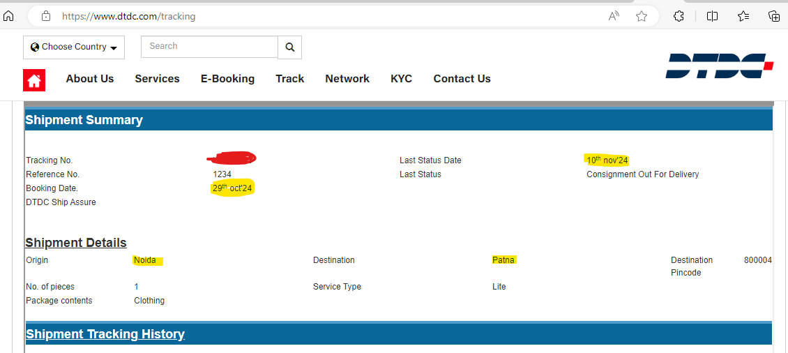 fshaheer's tweet photo. @DTDCIndia Late?? Its super late. From Noida to Patna (Approx 1K KM distance), ECom Shipment to customer sent on Oct 29,24 not delivered till Nov 10,24. Its worst then snail mail and doesn't fit into fast or timely deliveries in this era. Feel sorry for vendors using @DTDCIndia . https://t.co/jhKtGSJ8nm