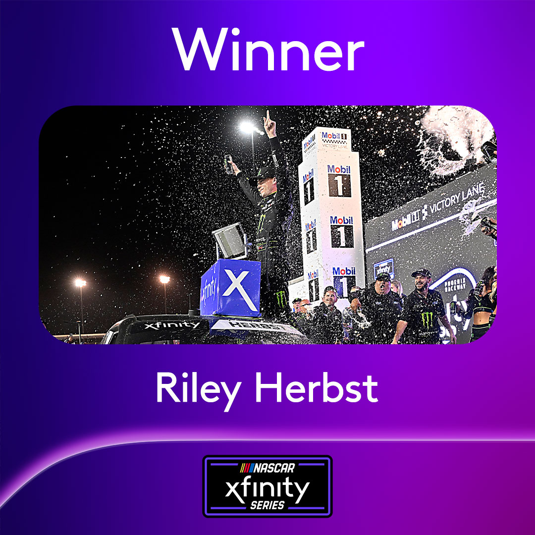 XfinityRacing's tweet photo. What a way to end his run with @StewartHaasRcng.

@rileyherbst wins the #Xfinity200 with his first career full race sweep! https://t.co/QVRZp3uwlv