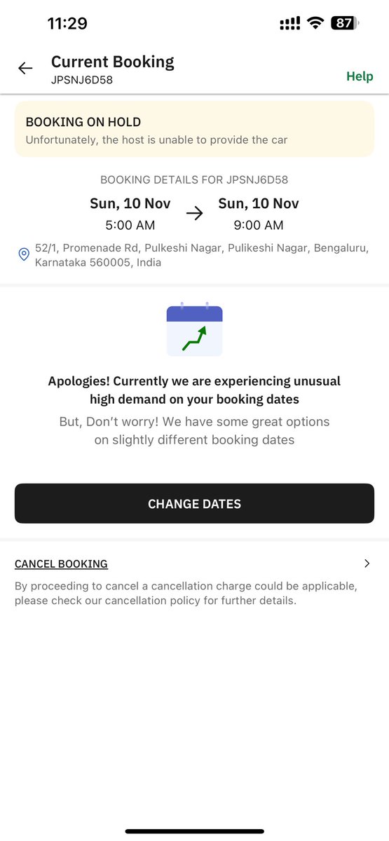 reev1chris's tweet photo. @Zoomcar_India Had a booking ID JPSNJ6D58 for today morning. The host denied the car half an hour before pickup.

No response on any of your support or any number on the status of my refund. The app also does not reflect the updated status yet. 

Is Zoomcar a scam? https://t.co/OmN7KVK87B