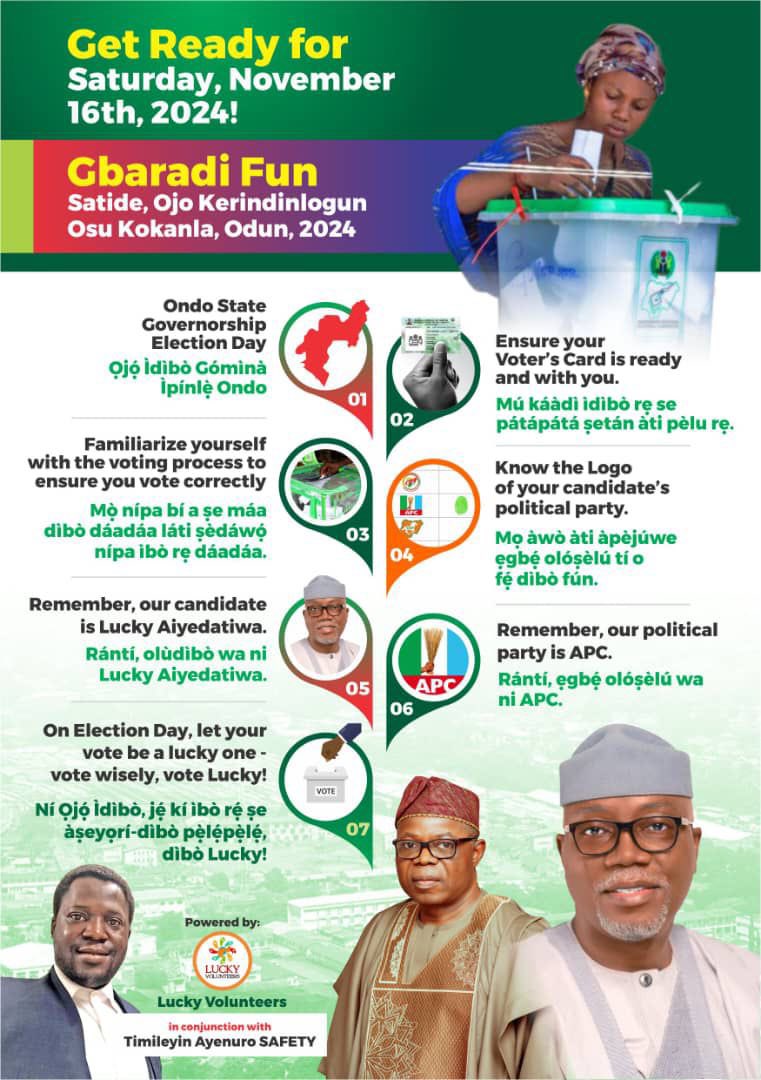 tims1807's tweet photo. 📢 Voters Education Campaign for Ondo Governorship Elections on November 16! 🗳️

It’s 6 days to November 16 Ondo Governorship Election https://t.co/SweXAFOGD8