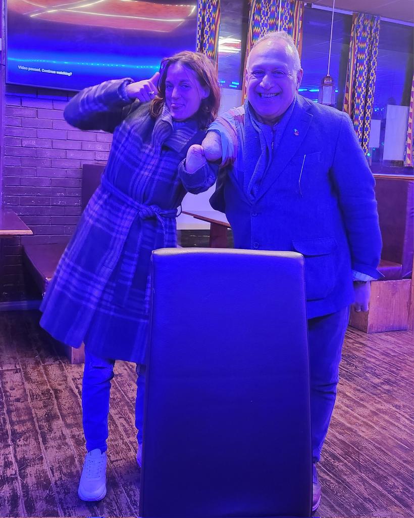 KELLY’S HEROES? Out for bite to eat with my ‘adopted’ vocational gynaecologist pal from India, Christy Vijay. Met homeless armless Kelly in icy cold Middlesbrough. Joined us for delicious meal at Ethiopian Salam restaurant at Newport Road. Christy and I both stumped up for bill.