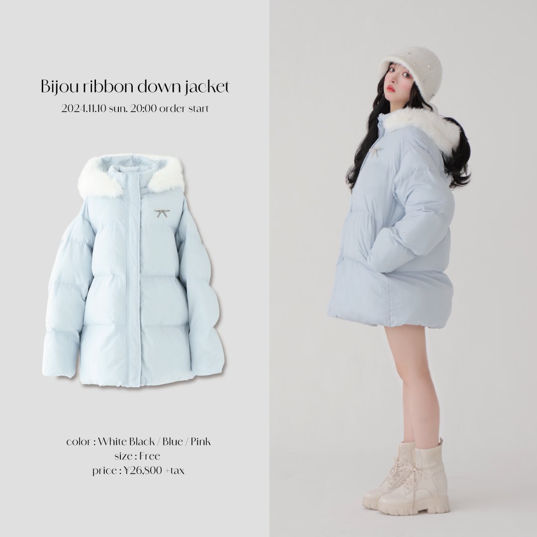 M me eme エムミーエメ ビジュー リボン ダウン ジャケット コート