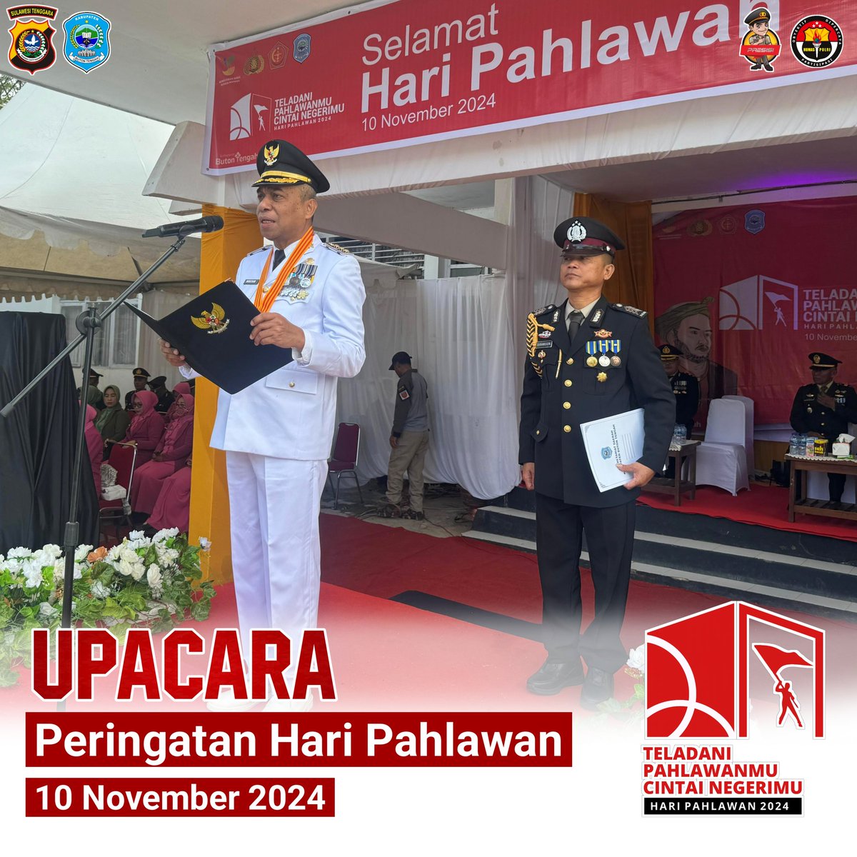 Humasresbuteng's tweet photo. Buton Tengah - Kepolisian Resor Buton Tengah bersama Pemerintah Daerah Buton Tengah menyelenggarakan upacara bendera dalam rangka memperingati Hari Pahlawan tahun 2024 dilapangan Eks Kantor Bupati  Kabupaten Buton Tengah pada, Minggu (10/11/2024) 08.00 Wita https://t.co/gGOleifZa6