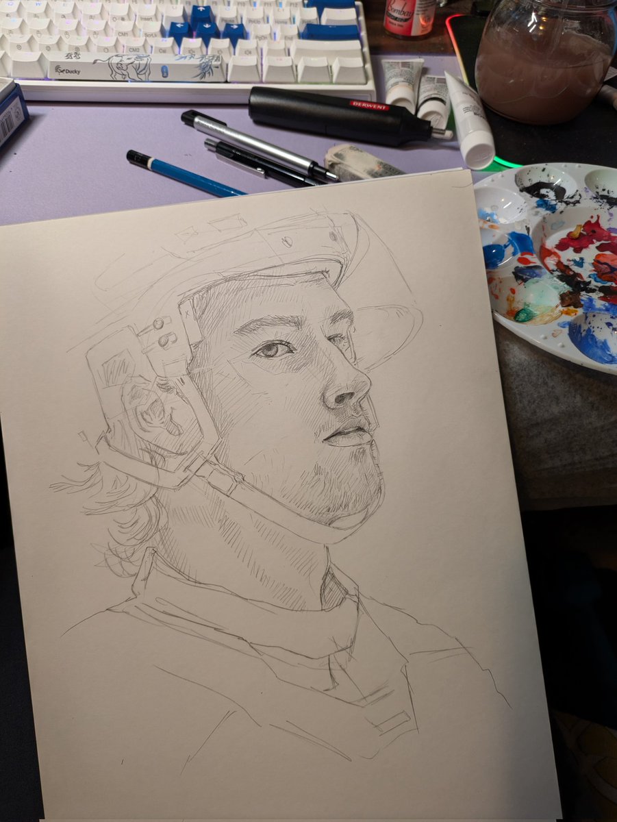 Ice_calibr29's tweet image. Of course the only thing stopping me from starting the gouache on this portrait of Caden Price.. is that I choose the 3/4 angle (which I admit I still struggle with) and can&apos;t get the base sketch correct. It&apos;s so frustrating 😭 it doesn&apos;t look like him 😖 #ArtistProblems