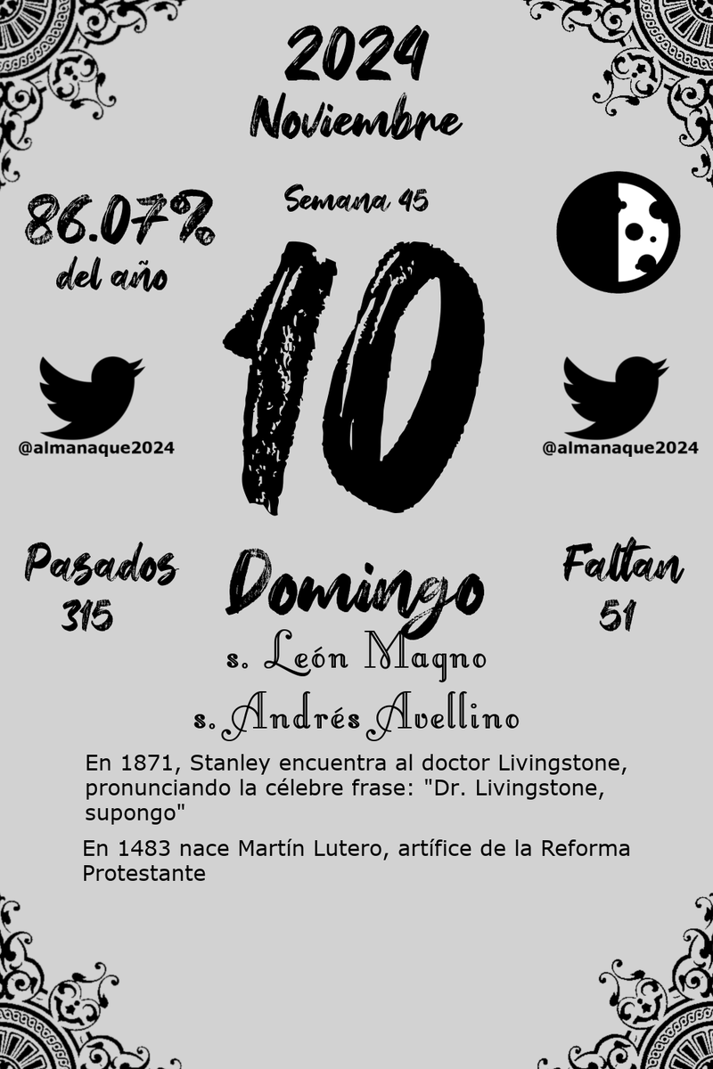 almanaque2024's tweet image. Almanaque del Domingo 10 de Noviembre, 2024
#FelizDomingo #BuenosDias #Almanaque #Calendario #Diario #Noviembre #10deNoviembre #Domingo #Domingo10