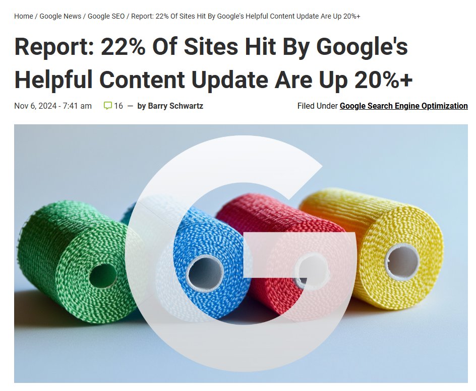 A "20% recovery" over a year later, is an absolute joke.

This is all just PR and optics...

The HCU should be renamed the "Higher Centralization Update" because it's part of the grander scheme to solidify control over online content to serve their agenda.

Baking it into the