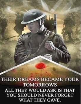 They shall grow not old, as we that are left grow old:
Age shall not weary them, nor the years condemn.
At the going down of the sun and in the morning
We will remember them.