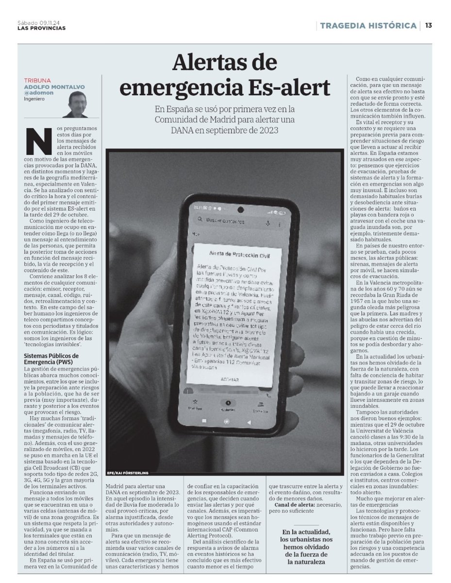 adomon's tweet photo. Hay mucho que mejorar en alertas de emergencias.
Las tecnologías y protocolos técnicos están disponibles y funcionan
Hace falta mucho trabajo previo en prevención y preparación de población y territorio.
Y una competencia adecuada en los puestos de mando de gestión de emergencias https://t.co/el0HR8JOCj