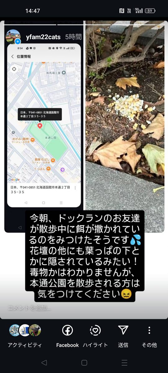 pinguuu0207's tweet photo. 【拡散希望】
【代理拡散】
今朝、本通公園で不審なご飯みたいなのがばら撒かれていました。
毒餌かは分かりませんがわんちゃんが食べてしまい病院を受診したようです。
警察には通報済みですが、明らかな被害が無いため鑑識等動けないとの事です。お近くの方、ご注意ください。 https://t.co/FcOtJvISci