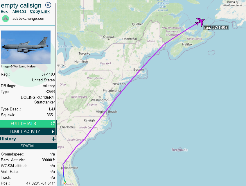 SirListenalot's tweet photo. #KC46's #BLUE36 &amp; #BLUE37 relocating from McGuire to Rota, likely to take #F22's from the sandpit home. #KC135 #RCH873 (McDill - Prestwick) will eventually probably be part of the second cell as well (as #BLUE38?) https://t.co/6lIiCG5sty