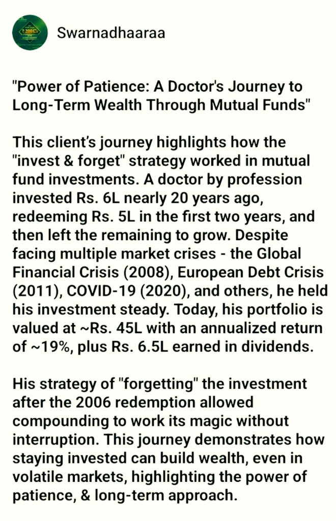 amvasist's tweet photo. Power of Patience: A Doctor's Journey to Long-Term Wealth Through Mutual Funds https://t.co/1niZhrwiHl