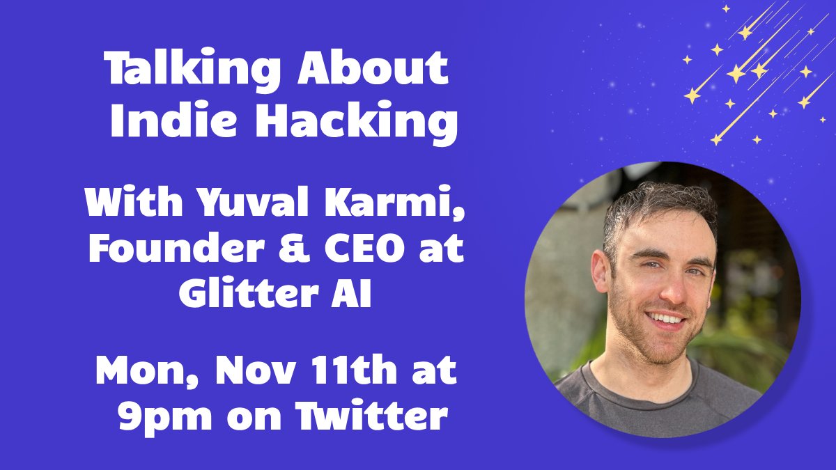 היי כולם! מחר אארח בספייס את <a href="/yuvalkarmi/">Yuval Karmi</a>, שמכר את החברה הראשונה שלו ל-Walkme, והיום עובד על <a href="/glitterai/">Glitter AI</a> - מוצר שעוזר לאנשים לייצר מדריכים ויזואליים פשוטים מכל תהליך מורכב ומבאס במחשב, ונשוחח על המסע שלו ועל בניית מוצרים מגניבים בבוטסטראפ. בואו :) 

לספייס: x.com/i/spaces/1RDGl…