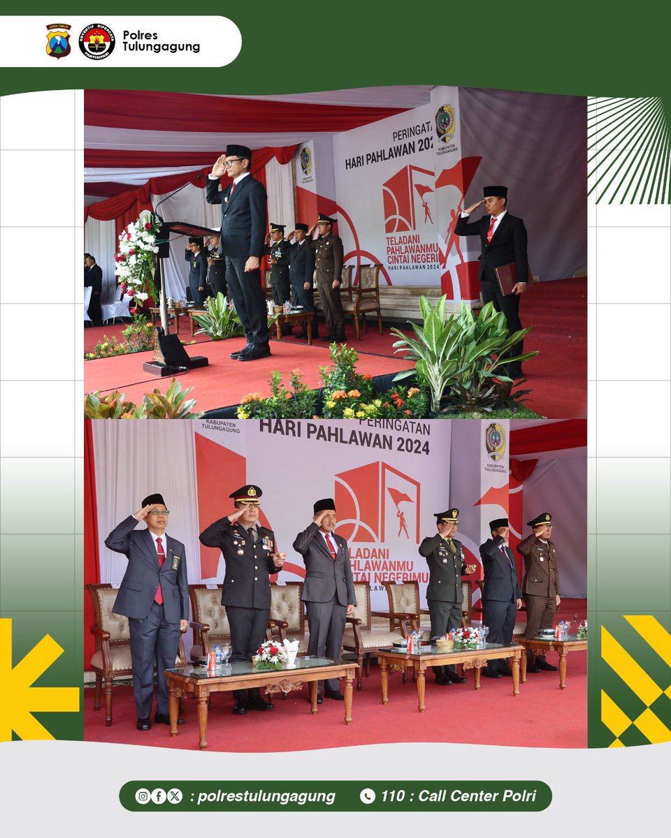 Res1Tulungagung's tweet image. Kapolres Tulungagung Mengikuti Upacara Bendera Dalam Peringatan Hari Pahlawan Ke-78

Upacara dipimpin Pj. Bupati Tulungagung DR. Ir. Heru Suseno., dengan tema "Teladani Pahlawanmu, Cintai Negerimu".

#polrestulungagung #tulungagung #upacara #upacaraharipahlawan #haripahlawan