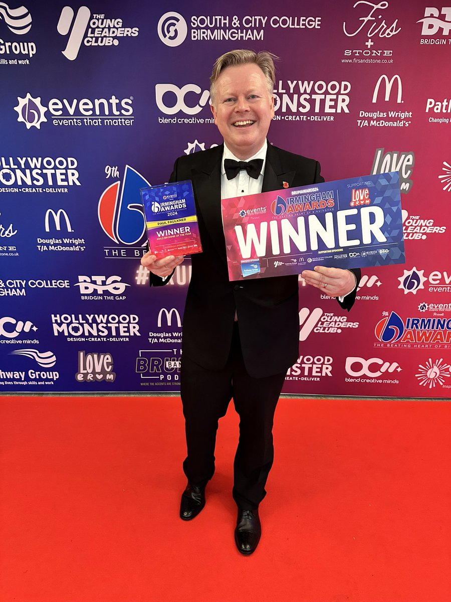 Paul Faulkner (@thepaulfaulkner) on Twitter photo Brummie of the Year!! Lovely surprise & very humbling.
Thank you <a href="/BirminghamAward/">Birmingham Awards</a> and all who support me! #BrumInspires 🙏 Brummie of the Year!! Lovely surprise & very humbling.
Thank you <a href="/BirminghamAward/">Birmingham Awards</a> and all who support me! #BrumInspires 🙏