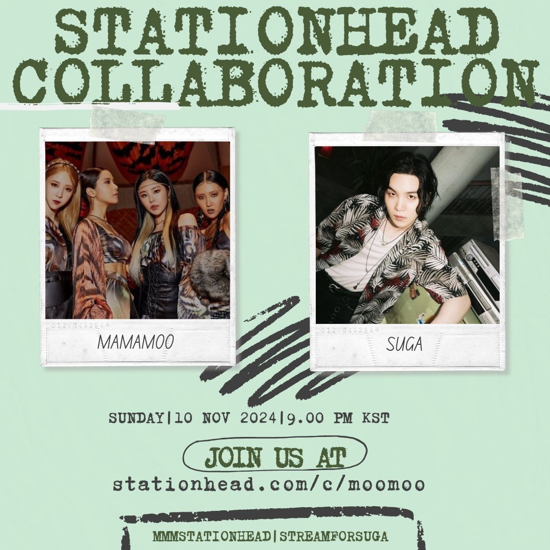 mmmstationhead's tweet photo. ⬜REMINDER⬜

MOOMOOs‼️

Don't forget to tune in today for D2 of the #MAMAMOO x #SUGA collab with @StreamForSuga

🕘9pm - 12pm KST
Join us here: https://t.co/JIwRqdJxFD

#마마무 #솔라 #문별 #휘인 #화사 #슈가 #방탄소년단슈가 #BTSSUGA #AgustD @RBW_MAMAMOO @WheeIn_0fficial https://t.co/GmOMF7zSZW