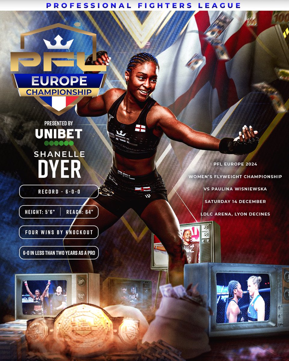 𝙏𝙃𝙀 𝙉𝙄𝙂𝙃𝙏𝙈𝘼𝙍𝙀 😱

Can Shanelle Dyer capture the PFL Europe Women’s Flyweight Title?! 

Only Poland’s undefeated Paulina Wisniewska remains in <a href="/nightmare_dyer/">Shanelle dyer</a>’s way of the title and $100,000 👑 

🇫🇷 #PFLLyon
📅 Saturday 14th December
🏟️ LDLC Arena
📍 Lyon-Decines,