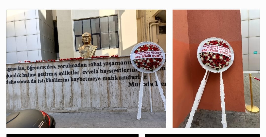 hulyabaran1972's tweet photo. İzmir Atatürk Eğitim ve Araştırma Hastanesi Atatürk büstüne,  10 kasım anması için gönderdiğimiz  "Yurtta Barış Dünyada Barış "  sözü ve çelenk kimi neden rahatsız etmiştir ki,bir köşeye atılmıştır?
#GörkemliHatıralar
#izmiratatürkegitimAraştırmahastanesi
#izmirilsağlikmüdürlüğü https://t.co/Mzb6OEvOy1