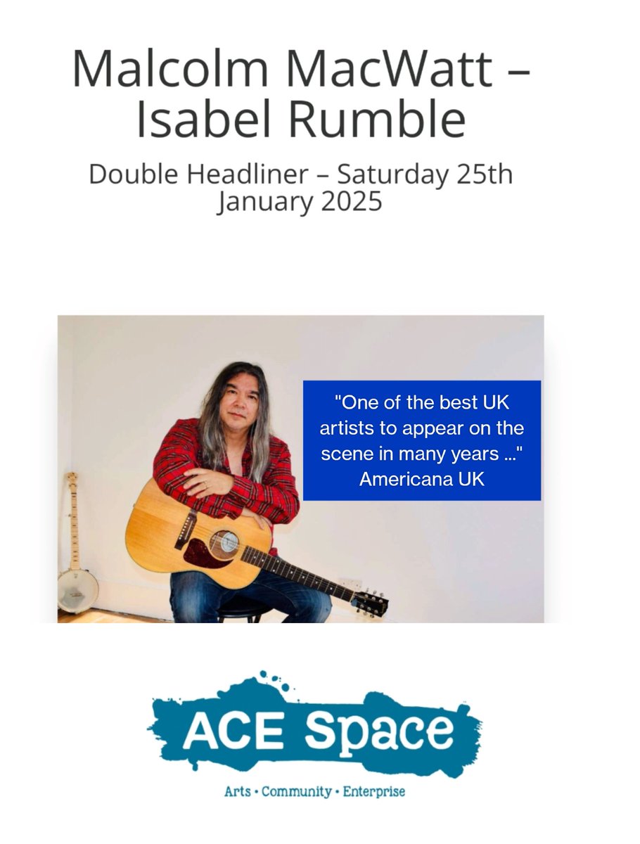 Malcolm MacWatt-latest album 'Dark Harvest' ⭐⭐⭐⭐⭐ (@malcolmmacwatt) on Twitter photo Really looking forward to performing with Isabel Rumble <a href="/acespacenewbury/">AceSpace Newbury</a> in Jan 🎶
👇🏼
acespace.org.uk/malcolm-macwat…
Tickets 👇🏼
wegottickets.com/event/639488
#americana #music #folkmusic #singersongwriter #livemusic #folksinger #gigs #folkshow #songwriter #guitarist #acousticshow #folk #live Really looking forward to performing with Isabel Rumble <a href="/acespacenewbury/">AceSpace Newbury</a> in Jan 🎶
👇🏼
acespace.org.uk/malcolm-macwat…
Tickets 👇🏼
wegottickets.com/event/639488
#americana #music #folkmusic #singersongwriter #livemusic #folksinger #gigs #folkshow #songwriter #guitarist #acousticshow #folk #live