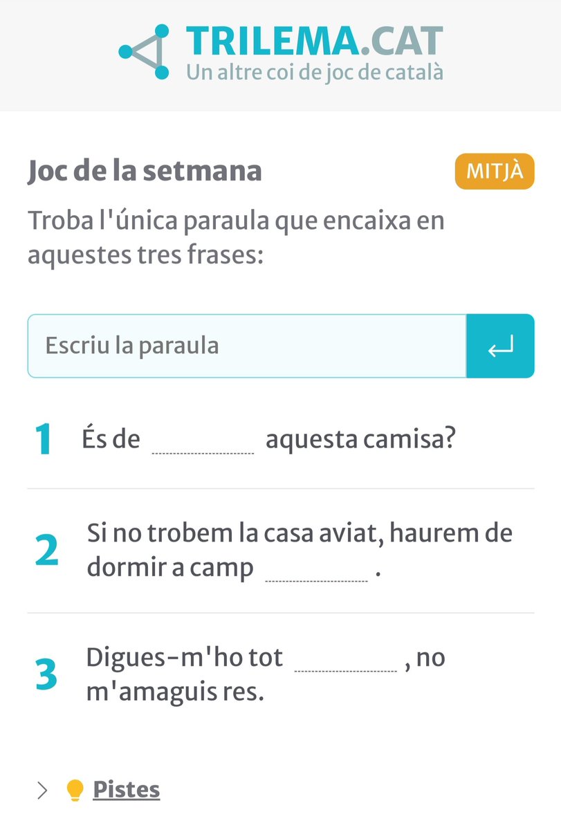 trilema_cat's tweet photo. Ja és aquí el trilema del 10 de novembre! 🥳🥳🥳

👉🏼 https://t.co/tK76jY3vHH

#llengua #jocdellengua #català #catalan https://t.co/01mVx6DUpq