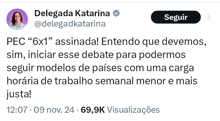 Analise2023's tweet photo. 🚨 URGENTE: diversos deputados começaram a assinar a PEC pelo FIM DA ESCALA 6X1 neste final de semana, após divulgarmos que apenas 71, de 513, tinham assinado!

- Delegada Katarina (PSD-SE), mais uma assinatura!

- Vamos divulgar a lista atualizada apenas amanhã, dando a oportunidade para que os deputados ouçam o clamor popular e assinem! 

- Após isso, iremos expor diariamente, ATÉ 2026, quem decidiu não apoiar!