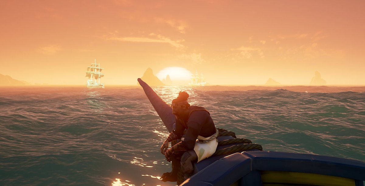 BeauxDice's tweet photo. @SeaOfThieves 
Sometimes you just have to stop and smell the salty high sea. Wishing smooth sailing to you and your crew!
#SoTShot #beauxdice #thegentlemanpirate https://t.co/u4qiJGdYLm